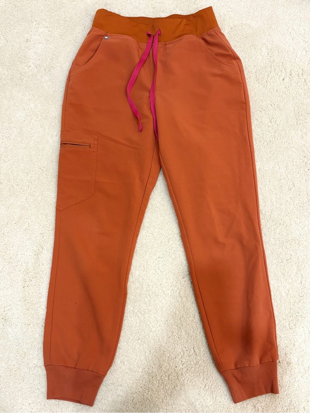 Figs Terracotta Rust Orange Scrubs with Fuchsia Drawstring Size XS